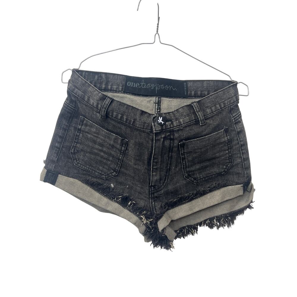 One Teaspoon Sz26 Black Dark Wash Patch Pocket Low Rise Casual Denim Jean Shorts